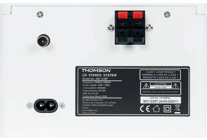 Thomson Micro Sound System Bt Radio Fm/Cd/Mp3/Usb Wood Finish White Mic121bt
