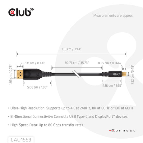 EAN 8719214473099 - CLUB3D CAC-1559 adaptador de cable de vídeo 1 m USB Tipo C DisplayPort Negro imagen 4