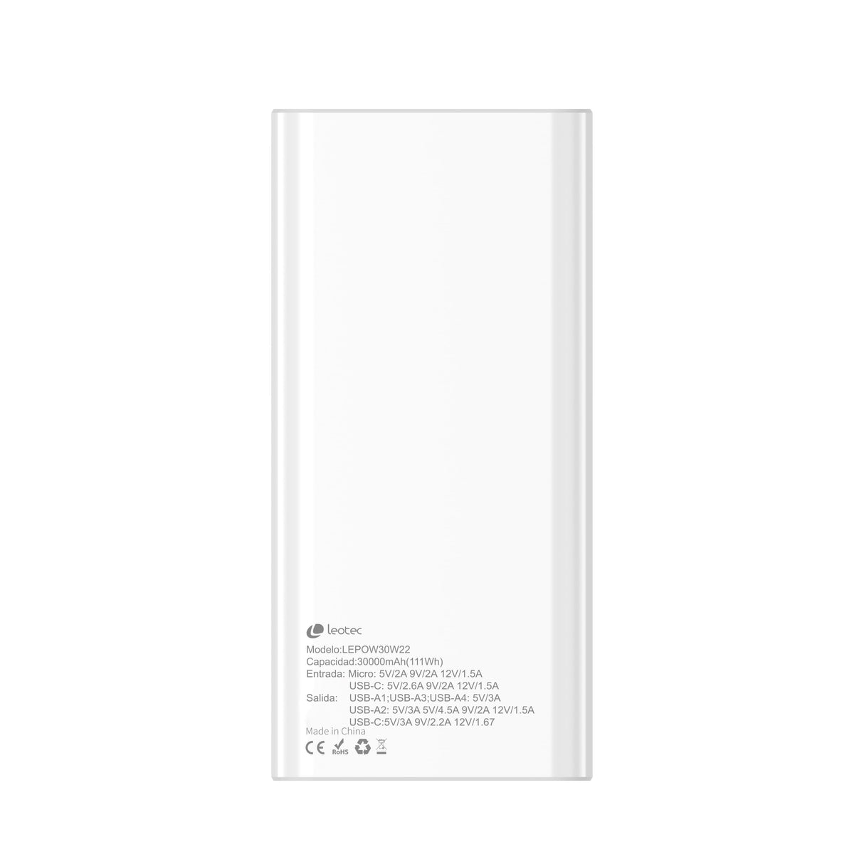 EAN 8436588883353 - Leotec LEPOW30W22W batería externa Polímero de litio 30000 mAh Blanco imagen 15