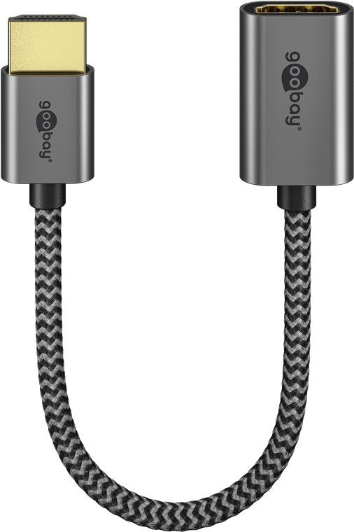 Goobay Adaptador Hdmi Ultra High Speed Flexible 8k 60 Hz, Extensión Corta Con Conectores Metálicos Dorados Y Cable Textil, Compatible Con Hdr, Arc Y 4k 120 Hz, 79145
