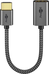 Goobay Adaptador Hdmi Ultra High Speed Flexible 8k 60 Hz, Extensión Corta Con Conectores Metálicos Dorados Y Cable Textil, Compatible Con Hdr, Arc Y 4k 120 Hz, 79145