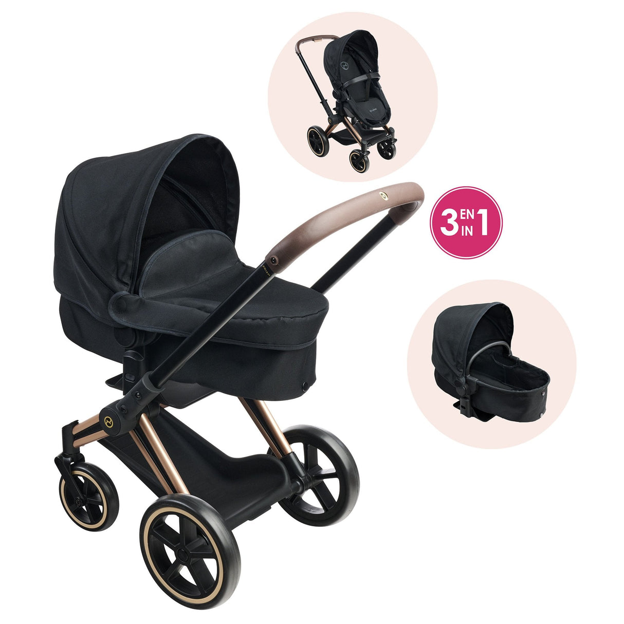 Simba-Dickie Mon Grand Poupon 36-42cm Cybex Puppenwagen (Negro/Roségold) 9000142070