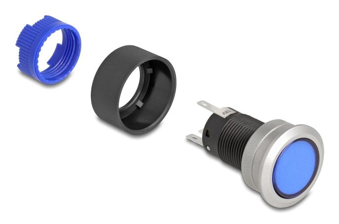 Drucktaster Zum Einbau 22 Mm 5 X Lötanschluss Taster Flach Kunststoff Led Blau
