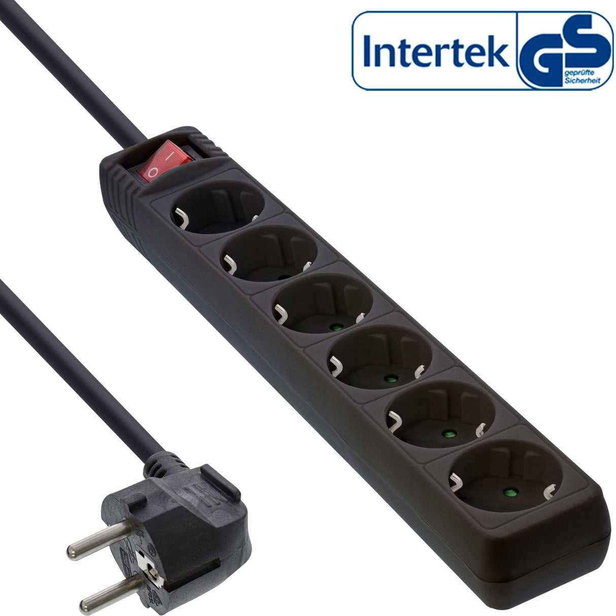 Inline Regleta 6 Tomas 6x Tipo F Con Interruptor De Alimentación 3m Cable Negro