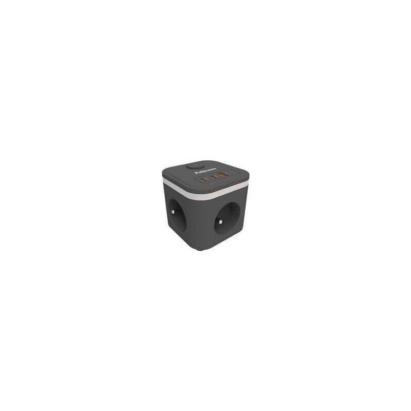 Fellowes Power Cube Type E - Negro Multi Prise Équipé De 3 X Prises De Courant 230v 1 X Port Usb-A 18w Max Et 2 X Ports Usb-C 20w Max