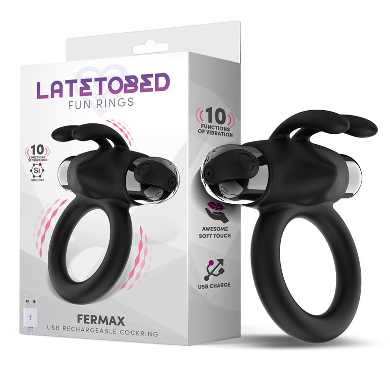 Fermax Anillo Vibrador Con Conejito Usb Silicona Negro