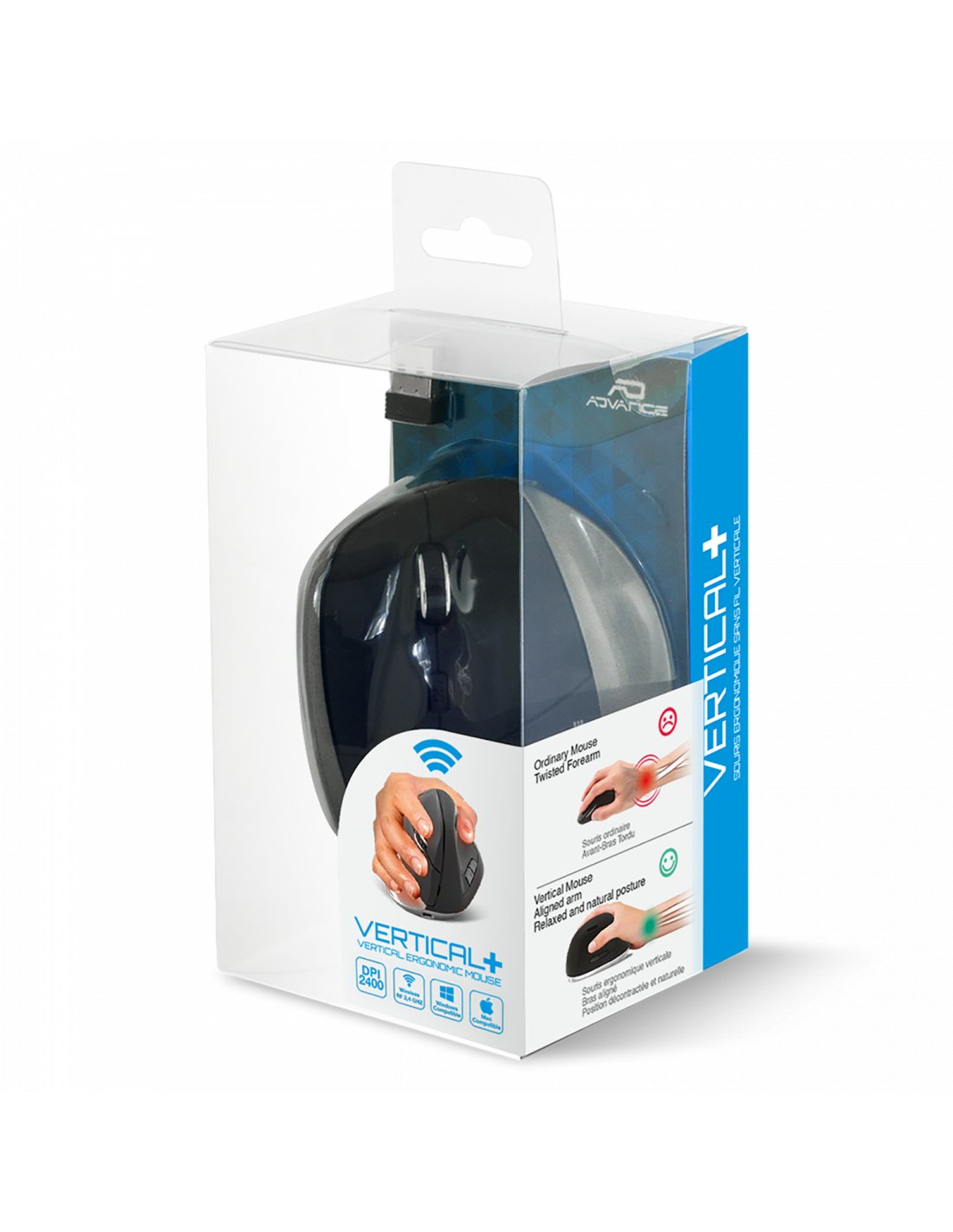 Ratón Inalámbrico Ergonómico Advance Vertical Plus (Negro)