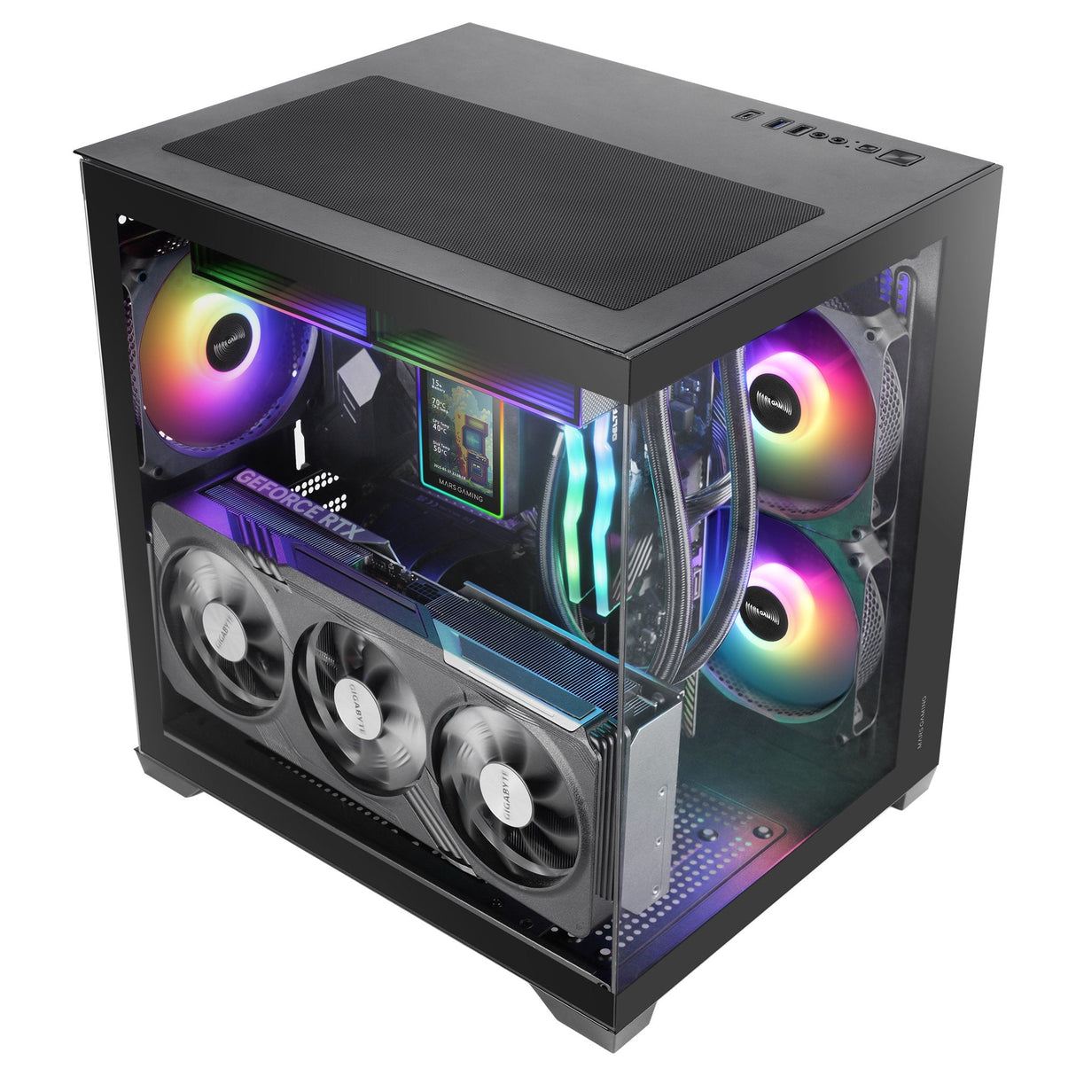 Caja Pc  Microatx Mars Gaming Mc-View3 Gpu Max 330mm Cristal Templado Panoramico Argb Usb-C Negra