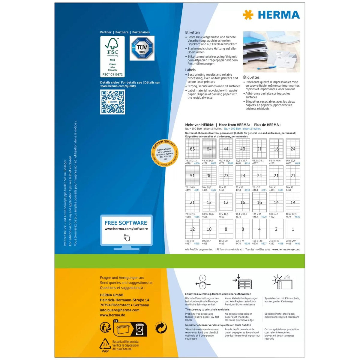 Etiquetas Herma Premium A4 Blanco 105x148 Mm Papel 400 Uds.