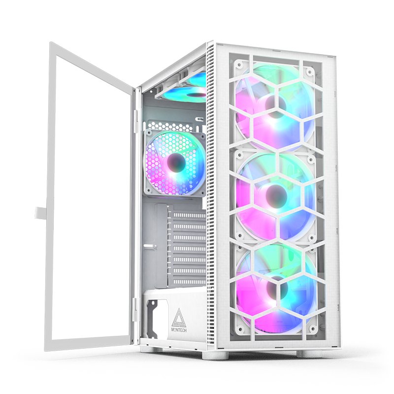 Caja Pc Montech X3 Glass Midi-Tower, Rgb, Temperojo Glass -Blanco