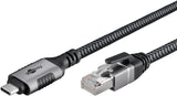 Cable Ethernet Goobay Usb-C 3.2 Gen2 Macho > Rj-45 Macho, Adaptador Lan Negro Plata, 7,5 Metros, Cubierta Textil Trenzada 70753