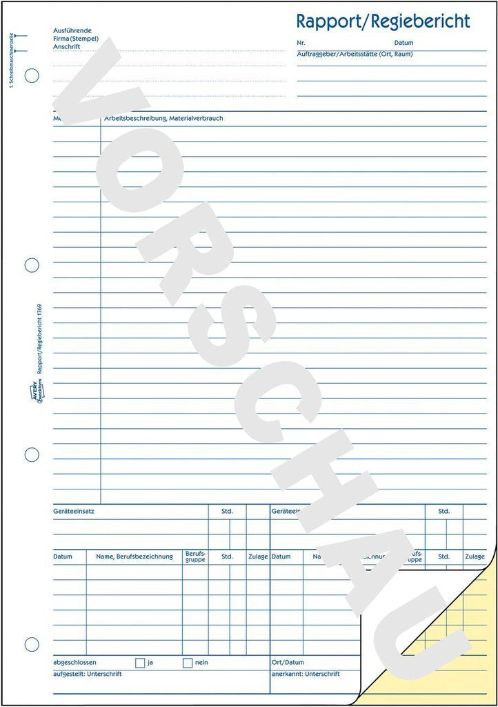 Avery Zweckform Rapport/Regiebericht - 40 Hoja - A4 (210 X 297 Mm)
