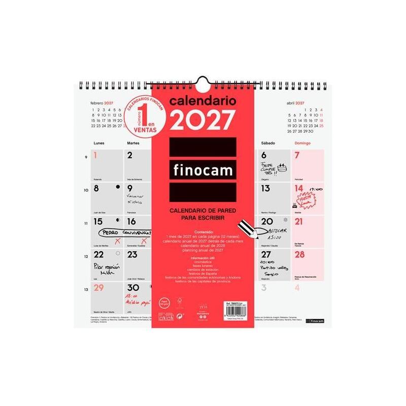 Finocam Calendario De Pared 12 Meses Para Escribir L-340x320mm Neutro 2027