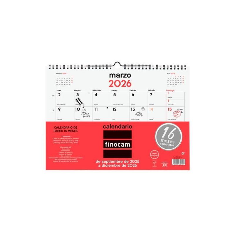 Finocam Calendario De Pared 16 Meses L-340x240mm Mv Neutro 2025-2026
