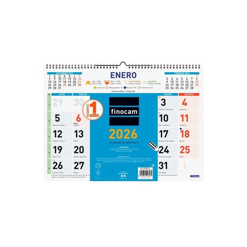 Finocam Calendario De Pared Mixto L-430x310mm Mv Color 2026