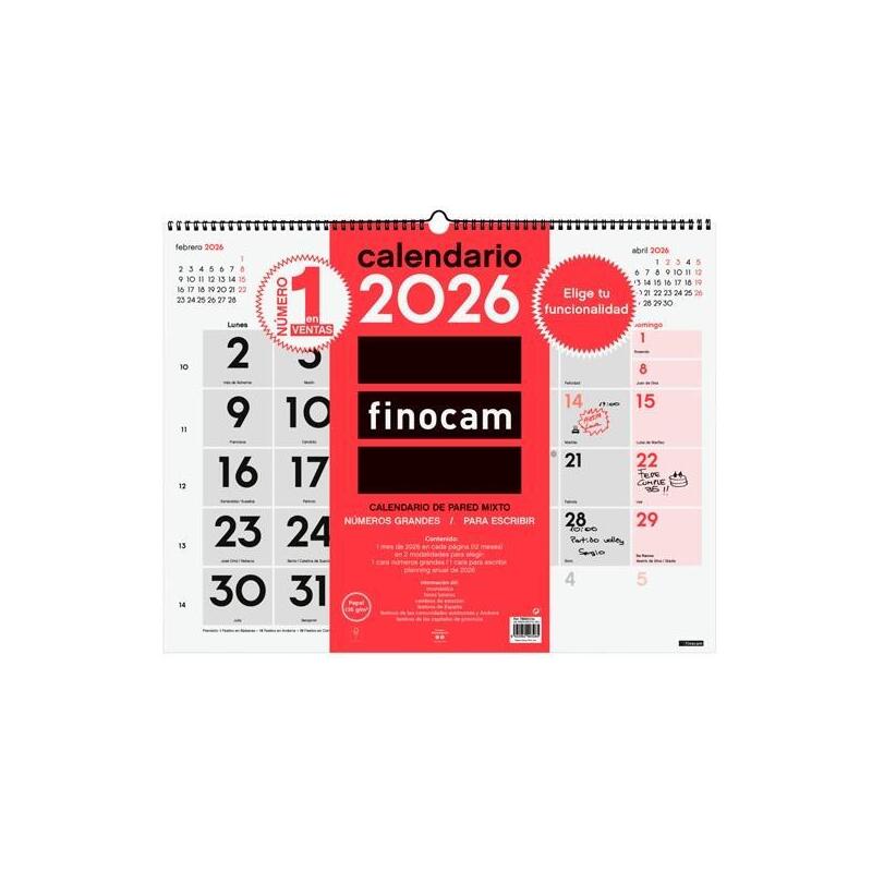 Finocam Calendario De Pared Mixto Xl-540x420mm Mv Neutro 2026