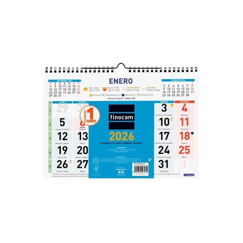 Finocam Calendario De Pared Números Grandes 300x210mm Mv Color 2026
