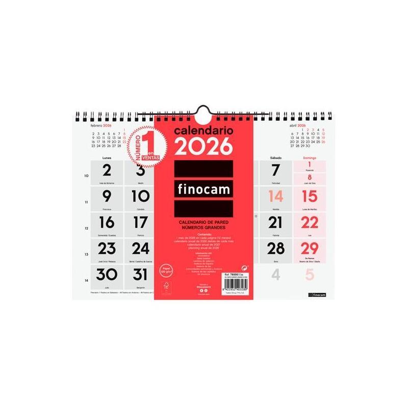 Finocam Calendario De Pared Números Grandes M-300x210mm Mv Neutro 2026