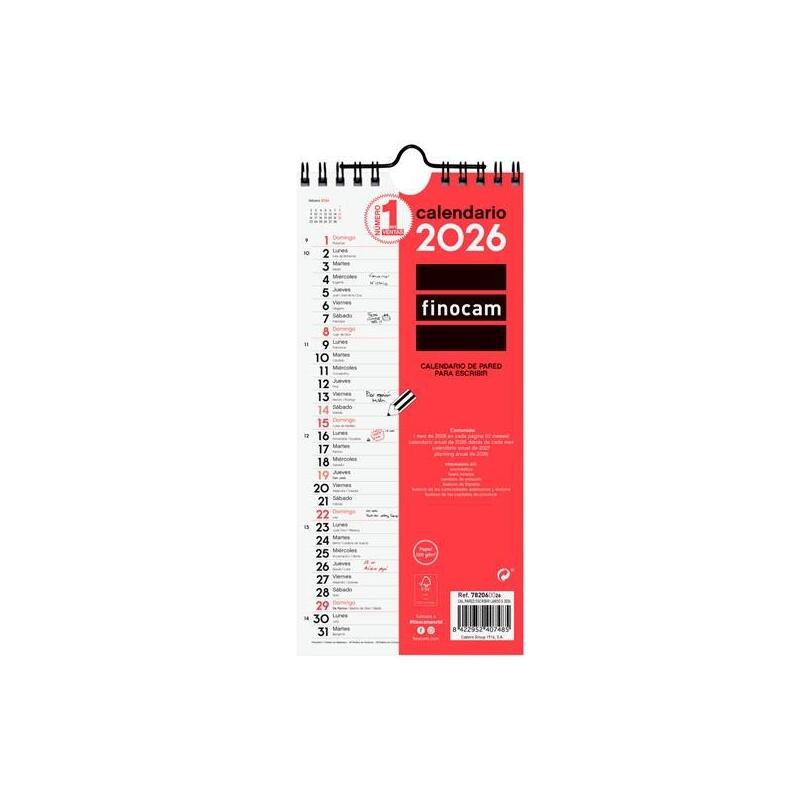 Finocam Calendario De Pared Para Escribir Largo S-110x235mm Mv Neutro 2026