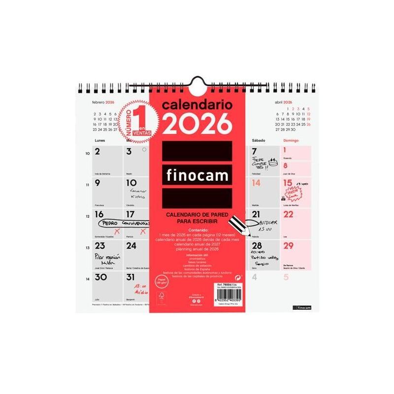 Finocam Calendario De Pared Para Escribir M-265x245mm Mv Neutro 2026