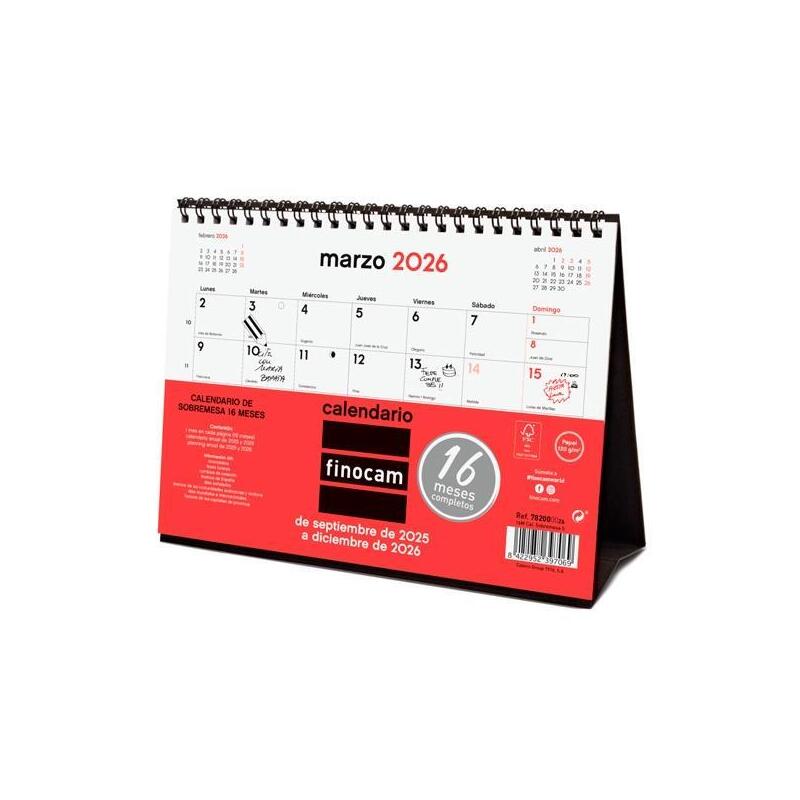 Finocam Calendario De Sobremesa 16 Meses S-210x150mm Mv Neutro 2025-2026