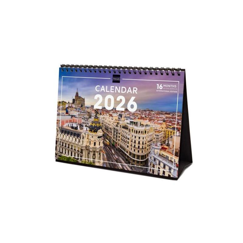Finocam Calendario De Sobremesa Internacional - Anual 2026 - Imagenes Variadas - 210x70x155mm - Tematica De Madrid