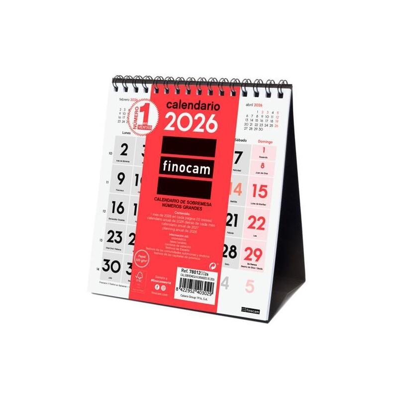Finocam Calendario De Sobremesa Números Grandes Xs-140x150mm Mv Neutro 2026