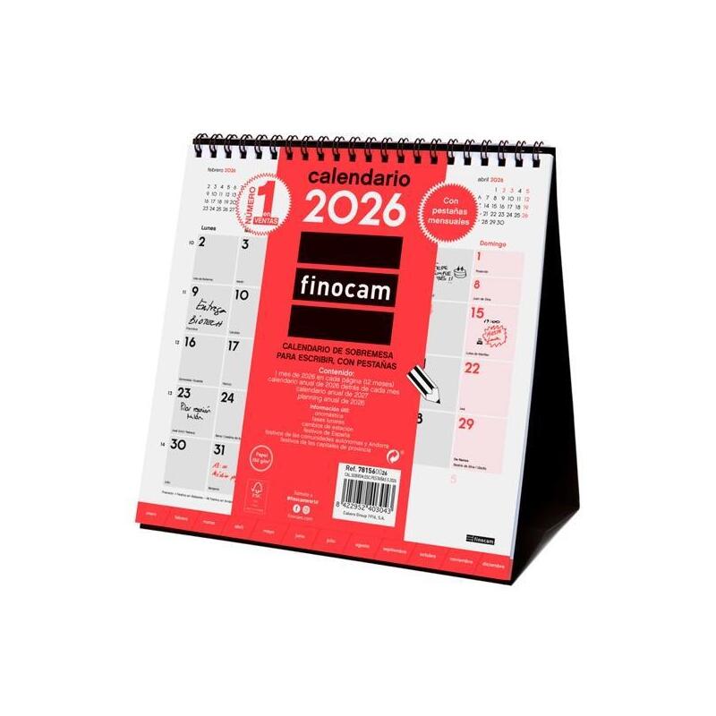 Finocam Calendario De Sobremesa Para Escribir S-190x190mm Con Pestañas Mv Neutro 2026