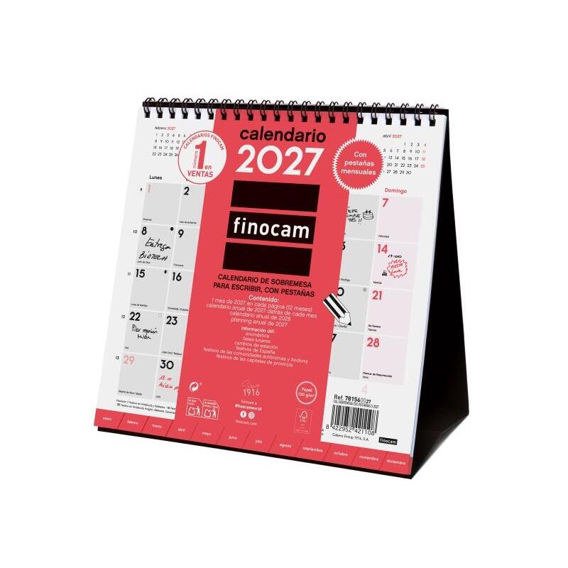 Finocam Neutro Calendario De Sobremesa - Anual 2027 - Mes Vista - Formato S - 190x190mm - Espiral Doble - Papel De