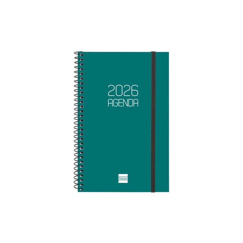 Finocam Opaque Agenda De Espiral - Anual 2026 - Tapa Ligera - Cierre Con Goma Elastica - Formato E5 - 125x14x181mm -