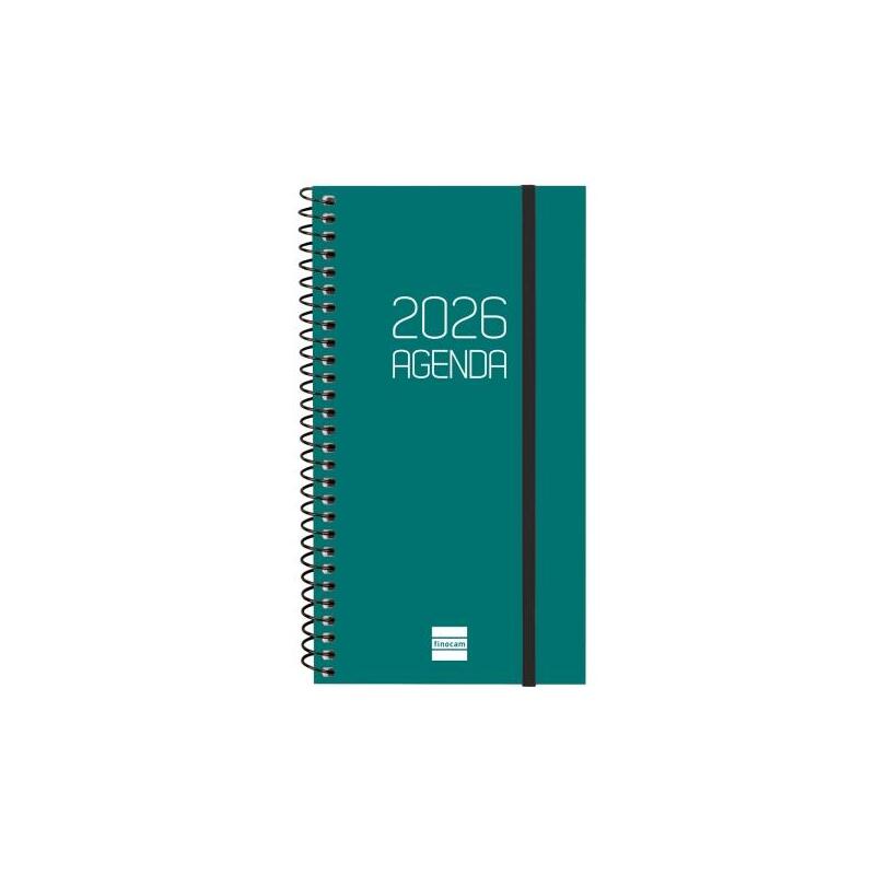 Finocam Opaque Agenda De Espiral - Anual 2026 - Tapa Ligera - Cierre Con Goma Elastica - Formato E9 - 100x14x171mm -