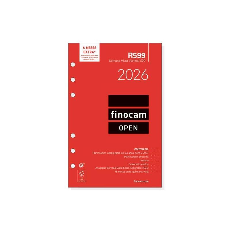 Finocam Recambio Anual Agenda De Anillas Open R599 500-117x181mm Svv 2026