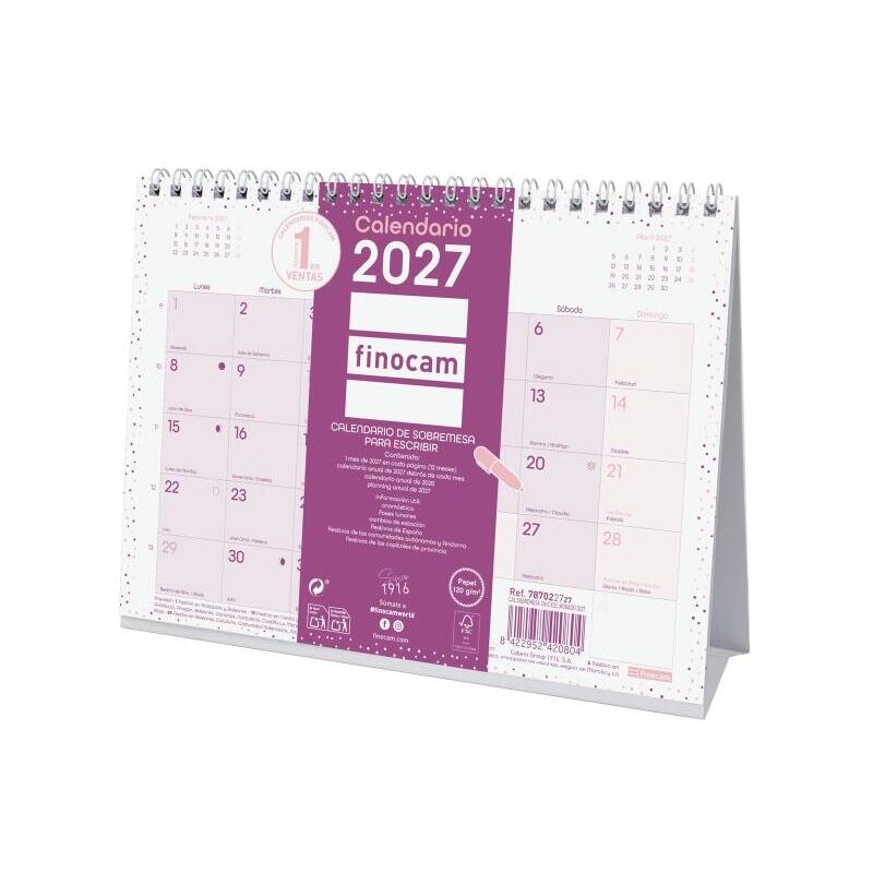 Finocam Trendy Chic Calendario De Sobremesa - Anual 2027 - Mes Vista - Formato S - 210x150mm - Espiral Doble - Papel De