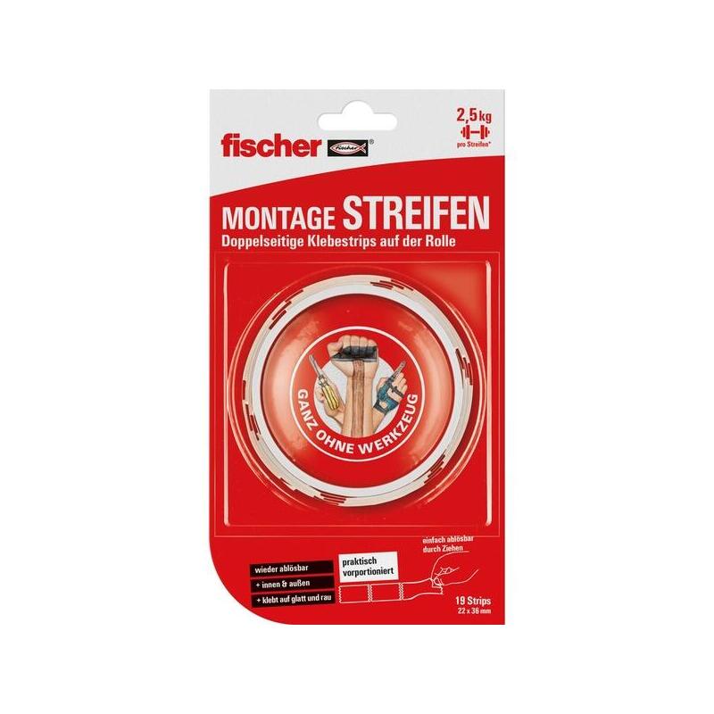 Fischer Gow Tiras De Montaje, 19 Unidades, Cinta Adhesiva Blanca 545956