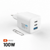 Fixed Gan Network Charger Fixed Mini With 2xusb-C And Usb Output, Pd Support, 100w, White