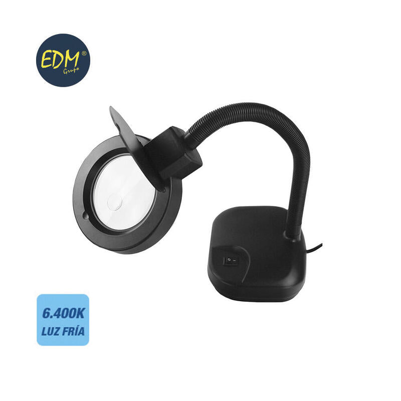 Flexo Con Lupa De Sobremesa Color Negro 12w Edm