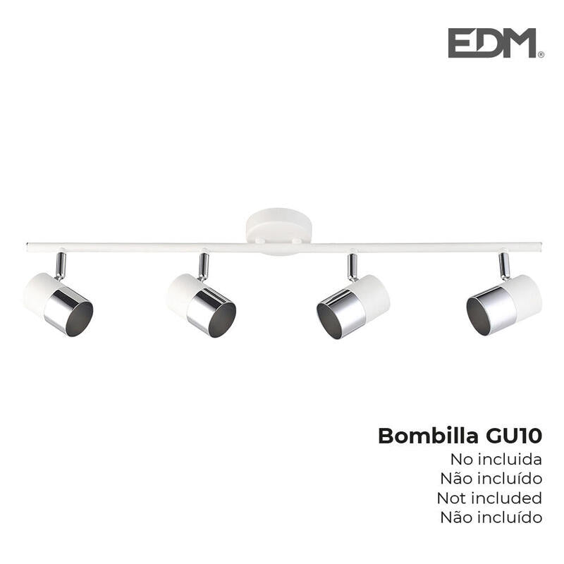 Foco Halogeno 4 Elementos Color Cromo+Blanco Hueso Gu-10 Modelo Moon Edm