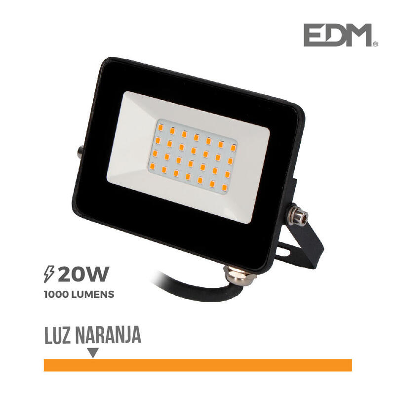 Foco Proyector Led 20w 1000lm Luz Naranja 12x8,8x2,4cm Edm
