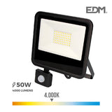Foco Proyector Led 50w 4000lm 4000k Luz Dia Con Sensor De Presencia 23,8x4,5x19,2cm Edm