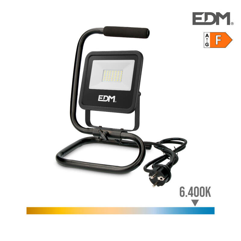 Foco Proyector Led Con Pie 30w 2370lm 6400k Luz Fria Black Series Edm