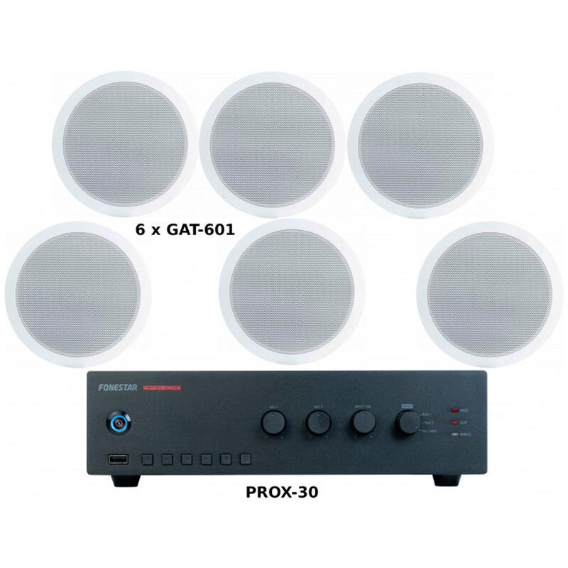 Fonestar Pack Ahorro 150 - Amplificador Prox-60 + Seis Altavoces De Techo Gat-601