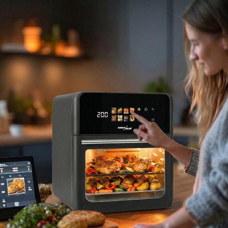 Freidora  Air Fryer Greenblue, Potencia De 1800 W, Capacidad De 10 L, 8 Programas, Accesorios, Temporizador, Gb950