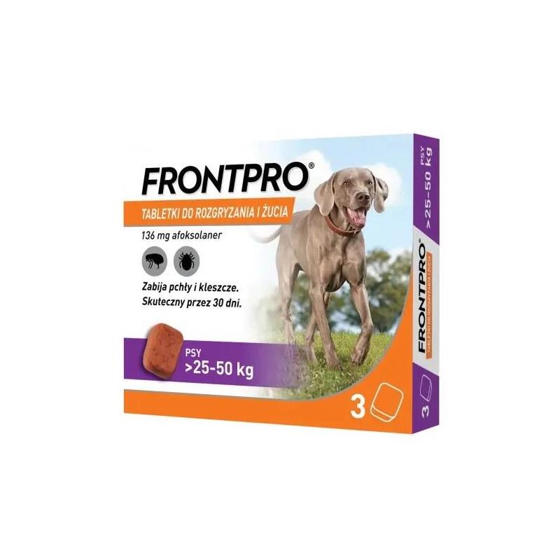 Frontpro Pastillas Contra Pulgas Y Garrapatas Para Perro (>25-50 Kg) - 3x 136mg