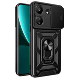 Funda Armadura Militar Para Xiaomi Redmi 13c / Poco C65 Con Protección De Cámara, Soporte Metálico Y Anillo Negro