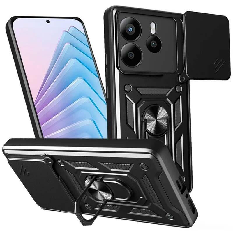 Funda Armadura Militar Para Xiaomi Redmi Note 14 4g Con Protección De Cámara, Soporte Metálico Y Anillo Negro