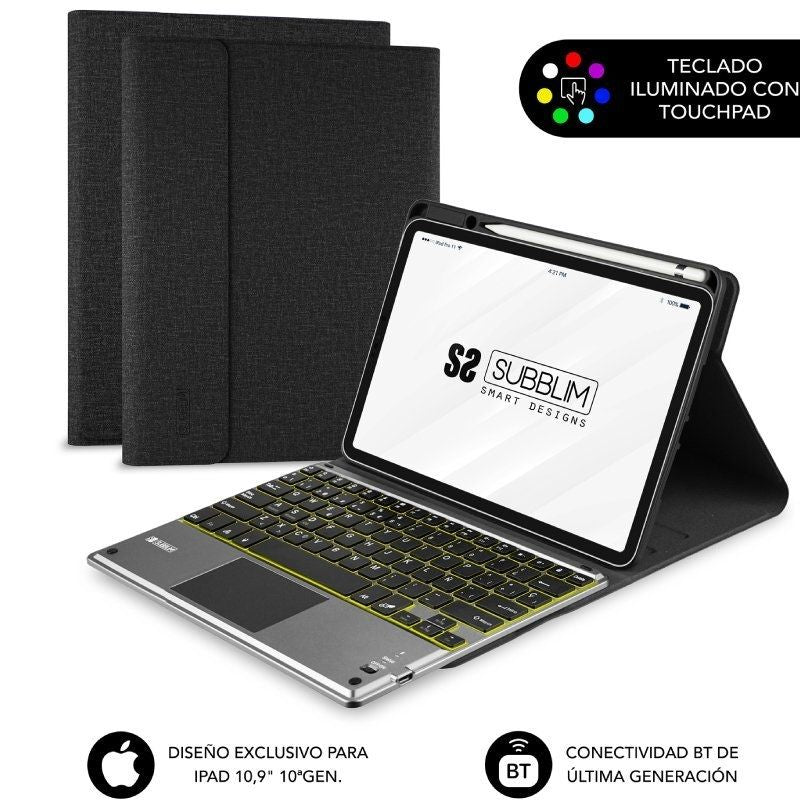 Funda Con Teclado Subblim Keytab Pro Bt Para Tablet Ipad 10.9' 10a Gen Negra