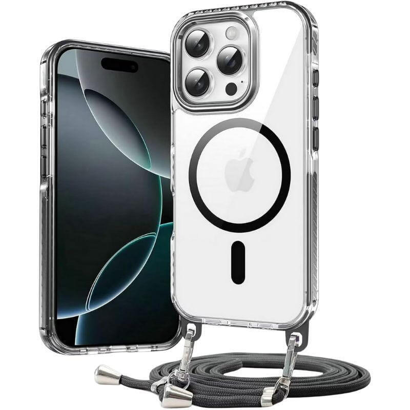 Funda Magnética Con Colgante Desmontable Para Iphone 16 Pro Negro