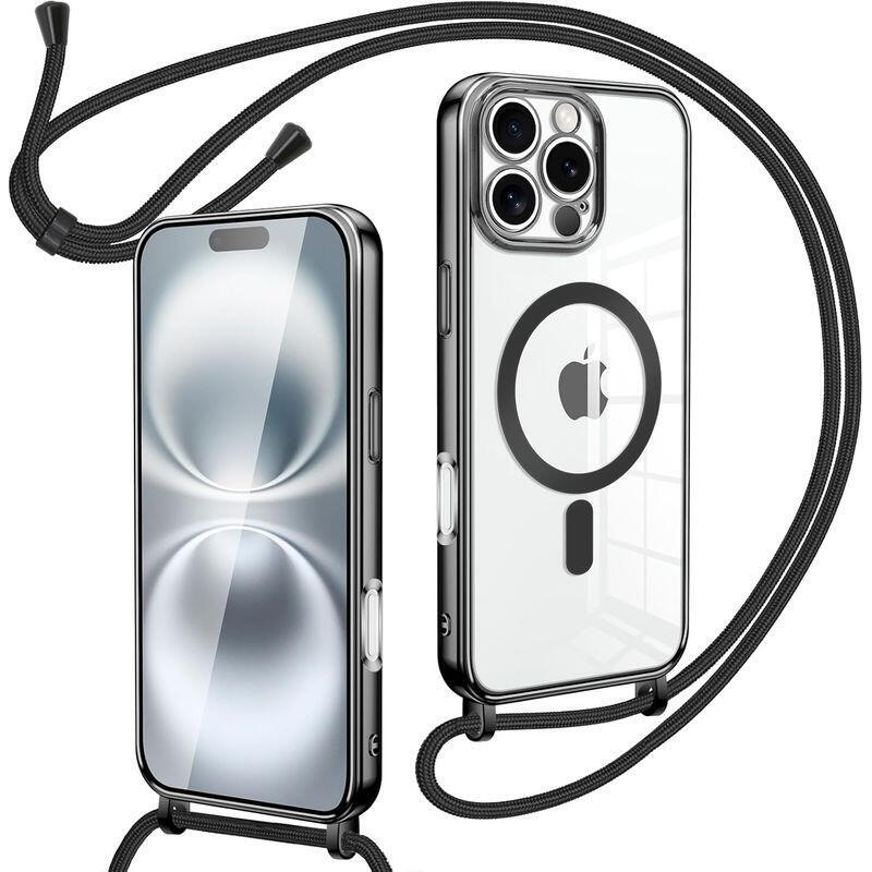 Funda Magnética Con Colgante Para Iphone 16 Pro Max Negro