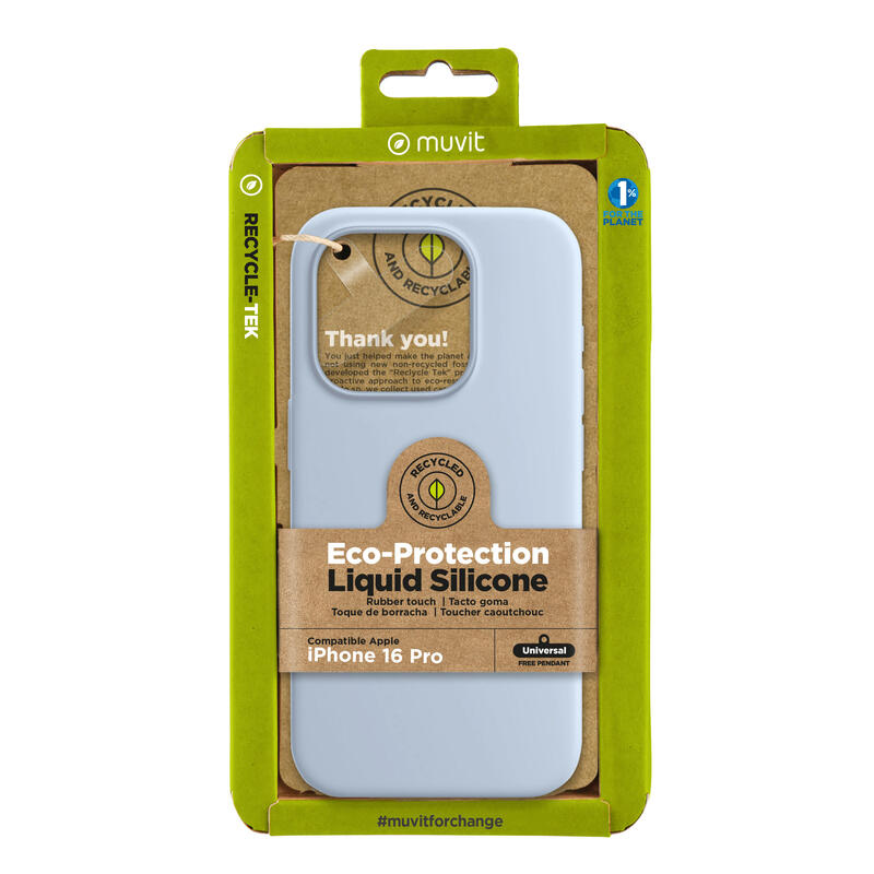 Funda Muvit Recycletek Liquid Silicone Para Apple Iphone 16 Pro Azul Cielo