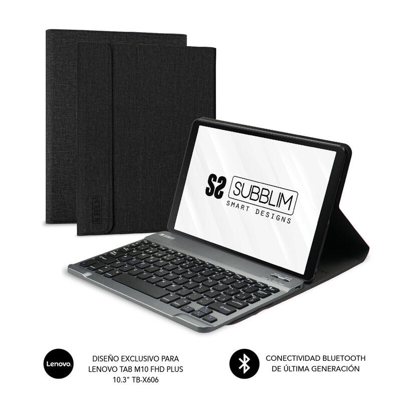 Funda + Teclado Tablet Keytab Pro Bt Lenovo M10 Fhd Tb-X606 10.3'' Black Subblim Exclusiva Lenovo Tab M10 Fhd Tb-X606/ Bluetooth